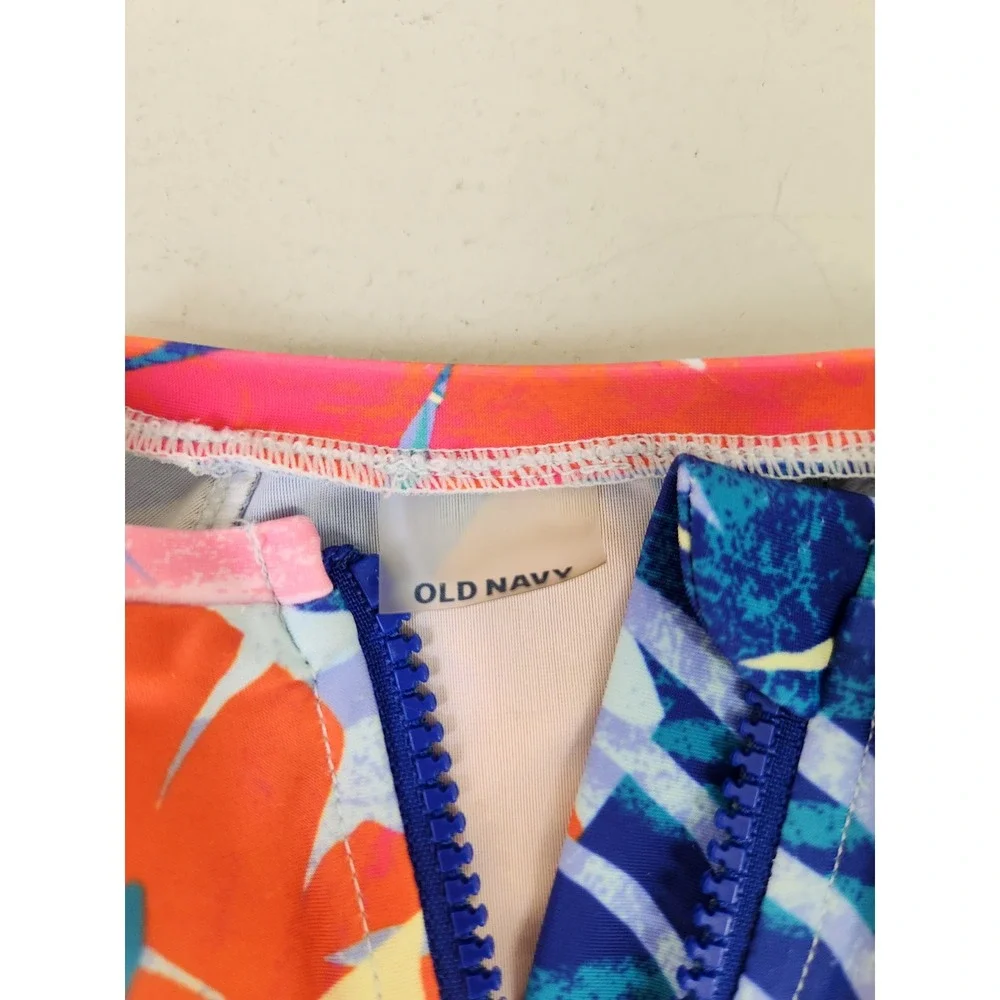 Old Navy Rash Guard Baby Girls 3-6M Tropical Print Bathing Suit Ruffle 1/4 Zip